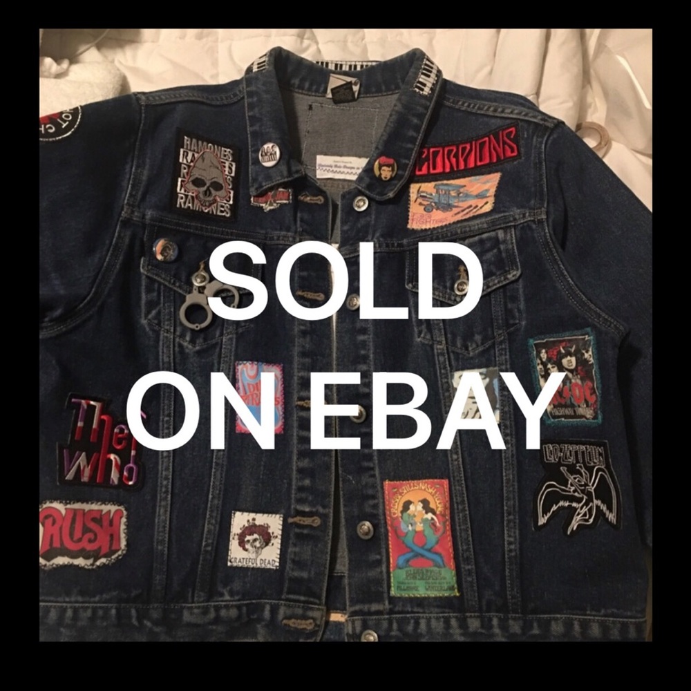Cool Jean Battle Jacket w/rock band logos patches
